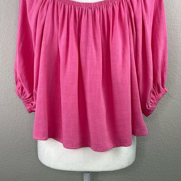 Topshop Pink Linen Blend Square Neck 3/4 Sleeve Summer Swing Top 6/Medium NWT - Picture 8 of 10